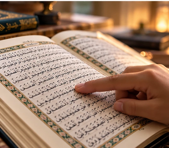 Open Quran and prayer beads