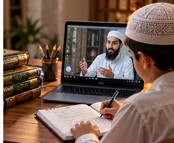 Holy Quran in a peaceful mosque courtyard