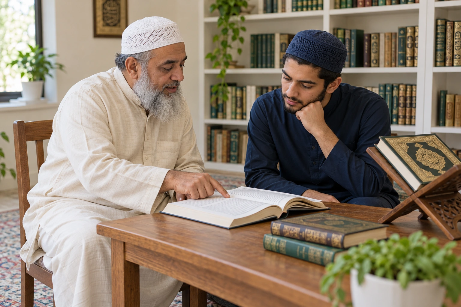 Open Quran in a warmly lit study setting